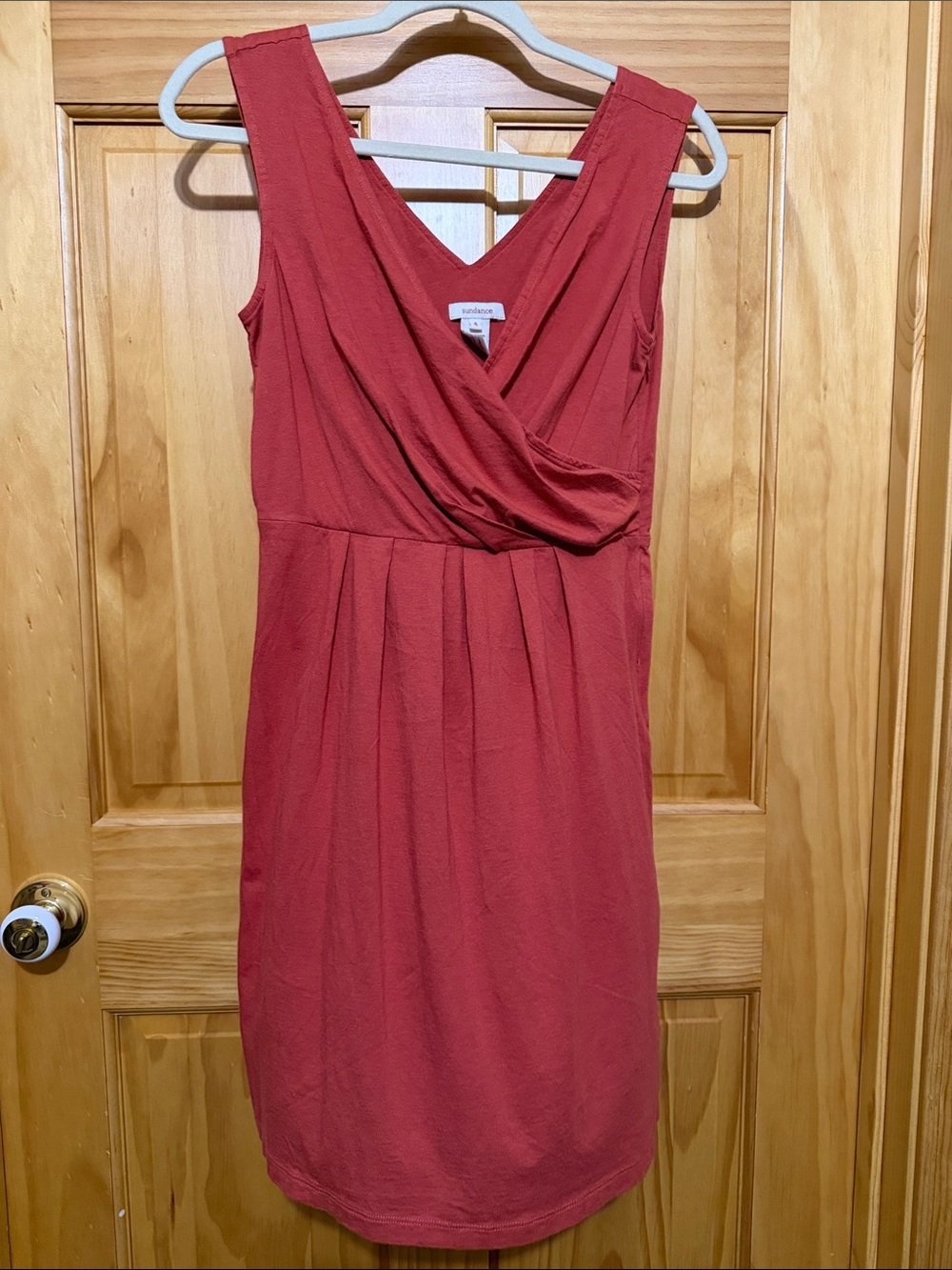 Sundance Sleeveless V-Neck Faux Wrap Dress in Adobe Terracotta, Size 4.